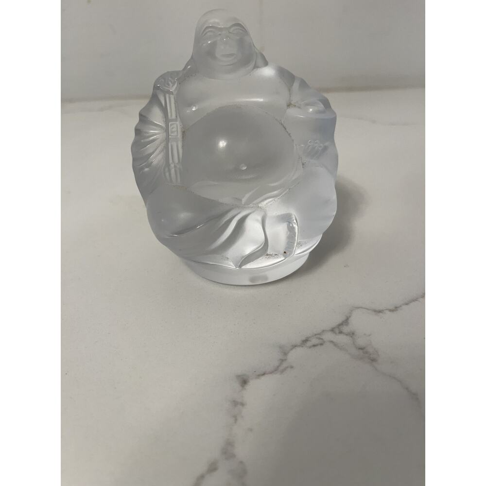 Lalique France Happy Buddha Frosted Clear Crystal Figurine Signed